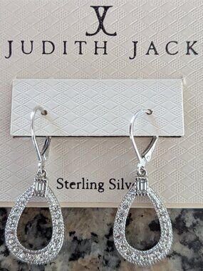 Rare Judith Jack Silver Teardrop Lever-back Earrings